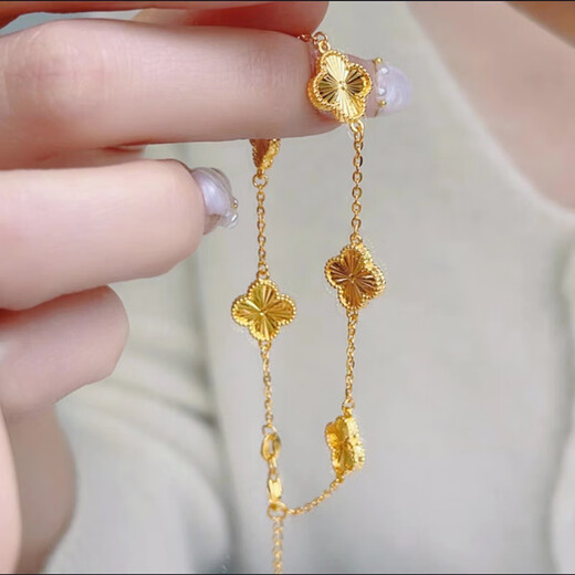 Miyan four-leaf clover k gold-wrapped silver bracelet new gold women's model 999 clover hand ornament gold simple bracelet for girlfriend ((adjustable)