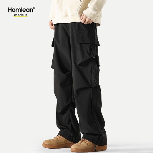 Homlean美式机能伞兵工装裤男夏季宽松薄款冰感透气休闲长裤B6603黑色2XL