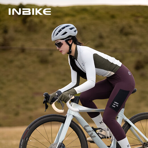 INBIKE windproof cycling jacket fleece warm autumn and winter long-sleeved women's top road mountain bike stone green M