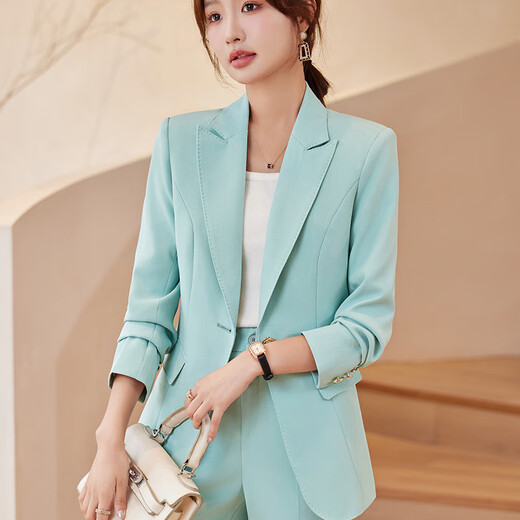 Purple Charming Suit Women's Spring Autumn and Winter Professional Small Suit Korean Style Fashion Casual Slim One Button Long Sleeve Formal Jacket Ai Green (Single Suit) S (Recommended 90Jin Jin equal to less than 0.5kg)