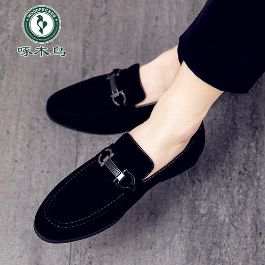 Specht 2025 Neue Frühling Einbeinige faule Bohnenschuhe Herren britische Spitze Zeh Casual Lederschuhe Matte Leder trendy Schuhe M866 Schwarz [hinzugefügte Fleece-Stil] 40
