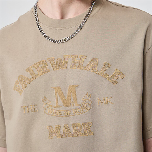 
Mark Huafei [pure cotton] short-sleeved T-shirt for men 25 spring and summer new round neck letter style embroidered comfortable breathable loose men's T-shirt 701 khaki (silhouette version) L (height 170-175 weight 65-70)