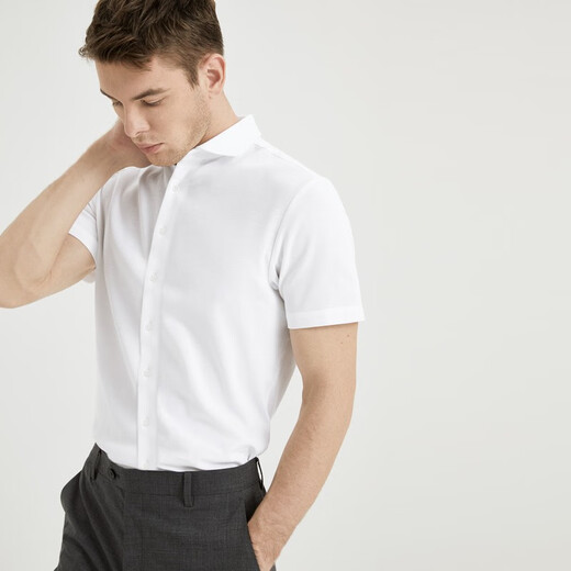Temporada 5 (SmartFive) Camisa de punto de punto Camisa corta para hombres Formato de negocio suelto de colegio Windsor Camiseta Media manga rápida seca transpirable delgada verano blanco S5C757 43 (referencia de peso 81-85 kg)