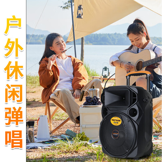 Songchuan International A12-66 outdoor trolley square dance high-power performance activity audio machine karaoke heavy bass Bluetooth 12-inch 15-inch portable mobile stage speaker 12-inch heavy bass flagship version + U-segment microphone pair