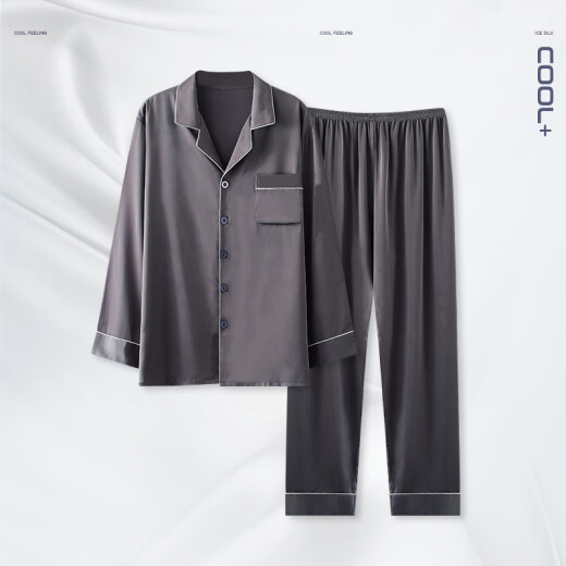 Modal Ice Seide Pyjamas Herren Sommer Dünne langärmelige 2025 Neue Herrenfeder und Herbst simulierte Seiden-Heimkleidung Set 1098 L [Vorgeschlagen 100-130jin [Jin ist 0,5 kg]]