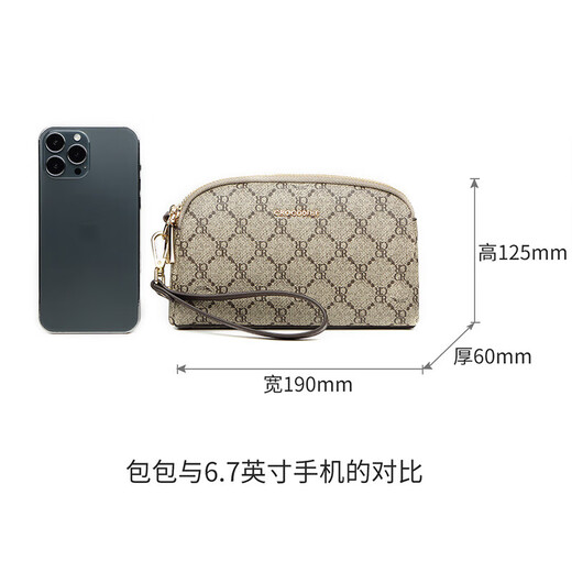 鳄鱼恤双拉链手腕包经典老花休闲女士手包礼物送老婆2235卡其