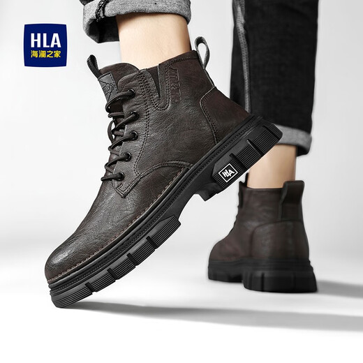 Hoilan Home (HLA) Martin Boots Fall and Winter New Casual Medium y High Top más Botas de vellón engrosadas Botas de trabajo para hombres Botas de cuero calientes de cilindro negro (Haagzm4aba0562 45