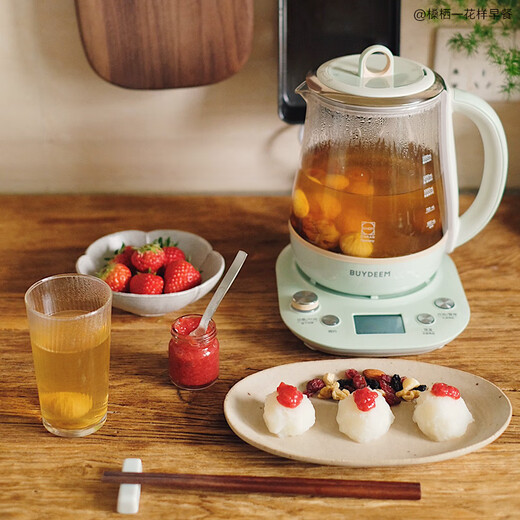 Beiding (Buydeem) glue-free health pot stew pot integrated tea boiler Chinese medicine pot stew steam household stew cup glass tea pot kettle K165 light fir green