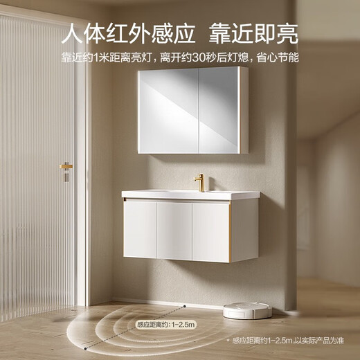 恒洁简约现代浴室柜组合洗手盆卫生间洗漱台柜挂镜柜套装6189 80cm 智能镜款(+下水)