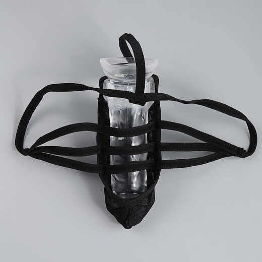 Men's Rope Sexy See-Through Underwear Men's Egg-Exposed Airplane Thong Black Black L(16cm)