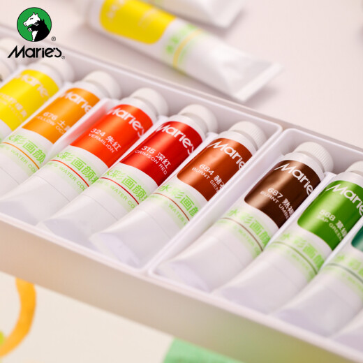 马利(Marie's)水彩颜料盒装24色12ml 内部小盒6支划分便携学生儿童水彩绘画套装 膏体细腻色彩饱和W-1342美术写生
