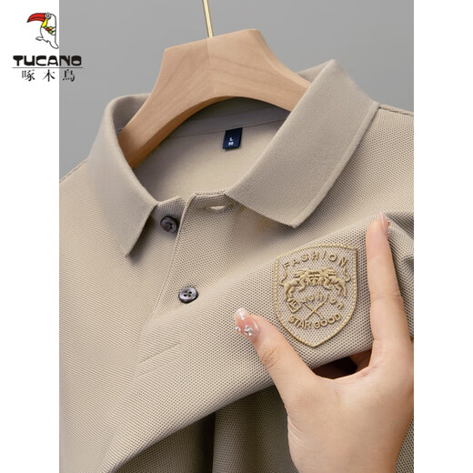 啄木鸟（TUCANO）夏季男士短袖t恤高端刺绣翻领POLO.衫重磅半袖上衣男 9901款-橘色 L 建议110-130斤