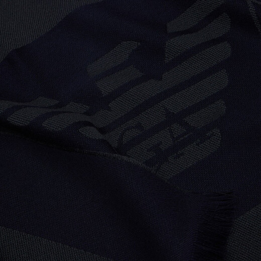 Emporio Armani/Armani offizielles Flaggschiff Herren Voller Wollschalststil Zwei-Farben-Logo Jacquard Quastenschal 17435-Naval Blau/Asphalt All Size