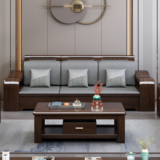 Mo Chen Sofa Purple Gold Sandalwood Solid Wood Sofa New Chinese Style Living Room Size Winter and Summer Corner Storage Furniture Four Seats + Imperial Concubine + Long Coffee Table