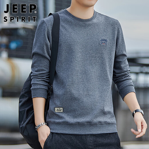 JEEP SPIRIT Jeep sweatshirt men's autumn and winter Korean style casual long-sleeved T-shirt men's round neck gray XL
