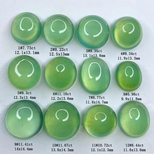 Blue Xianghe 2 Brazilian prehnite fluorescent green large carat cabochon loose stone custom inlaid with 18K gold and silver ring pendant earrings 7.73 carats 1#