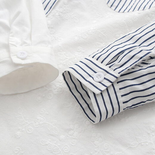 Nuanqiao cotton shirt women's long-sleeved Japanese spring and autumn loose striped splicing small fresh embroidered top casual cotton shirt striped M (95-125Jin Jin equals 0.5 kg)