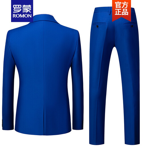 ROMON light luxury suit men's Korean style sapphire blue casual business professional formal groom's suit three-piece wedding dress new product sapphire blue single jacket L