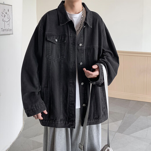 NEW OR MODE American retro high street denim jacket men's new spring and autumn youth trendy brand handsome high-end jacket top gray XL