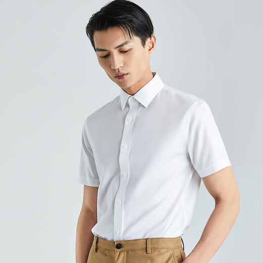 十如仕短袖白衬衫男高端高支免烫抗皱商务休闲正装纯棉衬衣 301 白色-常规版 均码 42【180/100A】