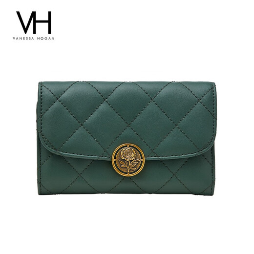 VANESSA HOGAN VH女包时尚玫瑰钱包菱格皮夹手拿包多卡位牛皮零钱银行卡包 黄色（礼盒款）