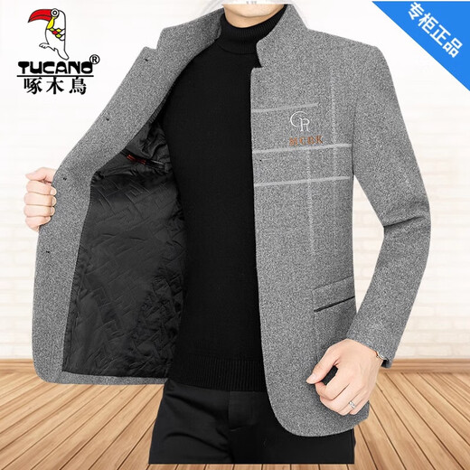啄木鸟（TUCANO）男装春秋冬季新款中年男士夹克加厚羊毛呢外套男40-50-60 深灰色 170(适合100-115斤)