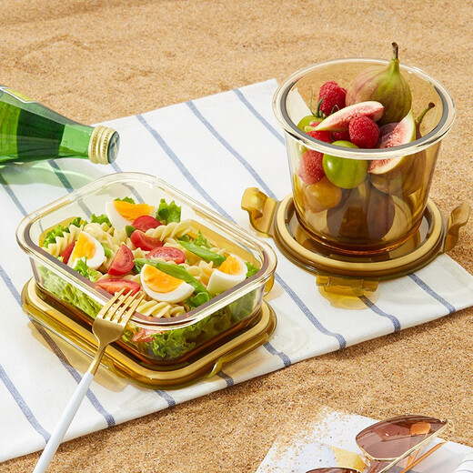Corning heat-resistant glass lunch box lard can crisper sealed lunch box box can be put into the microwave oven dishwasher 700ml soup box