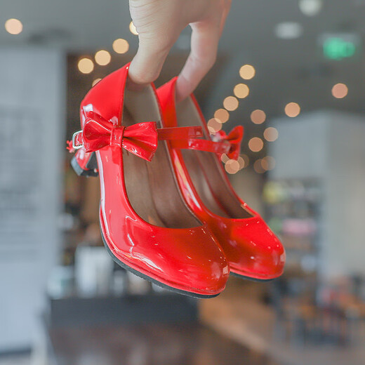 G.duck little yellow duck girls high heels little princess single shoes red children's leather shoes little girl performance princess children's shoes KL-2 pink size 26 shoe inner length 16.8cm