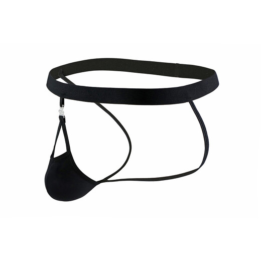 Please Confidential Shipping Men's Ice Silk Thong Detachable Buttocks Revealing Thong Sexy Underwear EB M (73-80cm) Black Ribbed Black Cloth