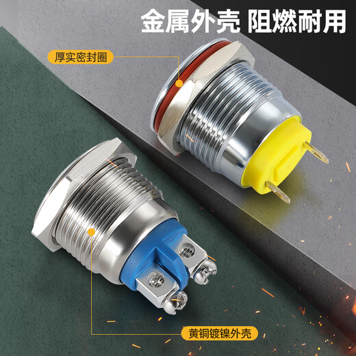 LED metal indicator light 6/8/10/12/16/19/22MM waterproof signal light 6v12v24v220v with wire 19MM (with wire 15CM) 220V green