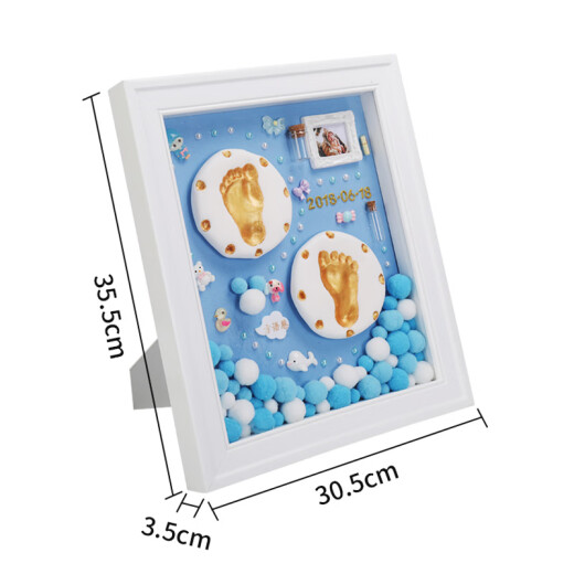Wutongyu baby hand and foot print mud full moon gift newborn print mud one-year gift 100-day gift photo frame diy baby hand and foot print upgraded blue (solid wood frame with light)