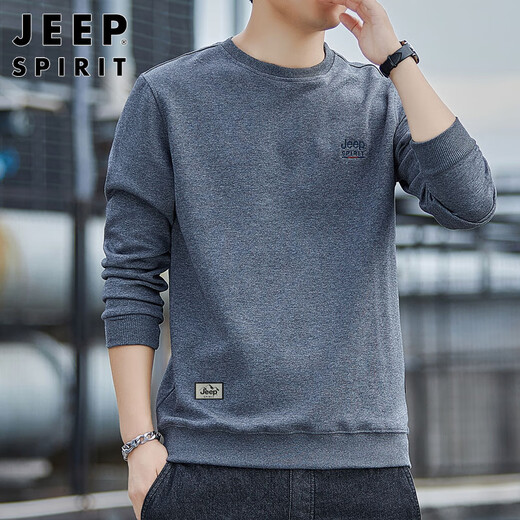 JEEP SPIRIT Jeep sweatshirt men's autumn and winter Korean style casual long-sleeved T-shirt men's round neck gray XL
