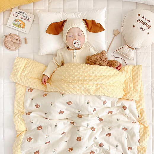 Huaiyin Baby Quilt Autumn and Winter Beanie Quilt Baby Pure Cotton Season Thickened Quilt Children's Spring and Autumn Cover Blanket Kindergarten Blanket Little Bear Head Beanie Quilt 120x100cm