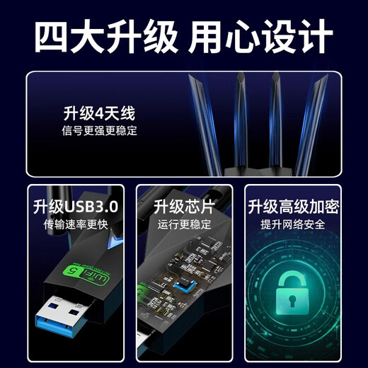 Yuhelian USB wireless network card desktop dedicated laptop wireless WIFI receiver Gigabit 5G dual-band driver-free high-speed network signal amplifier WIFI6-3000M four antennas/strong signal/e-sports recommendation