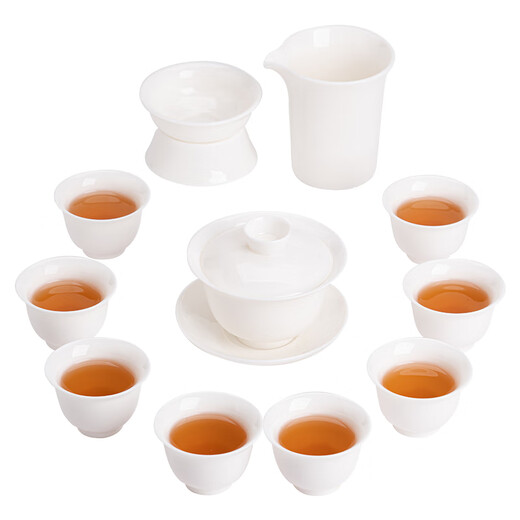 SUSHI CERAMICS Mutton Fat Jade Porcelain Fenggu Sancai Gaiwan Kungfu Tea Set Gift Box Set 170ml