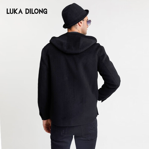 Lucadilong [Wolle + Mulberry Seide] Klassischer Stil personalisierter Modemuster gedruckter Taschenmänner Wolljacke Männer schwarz l 50