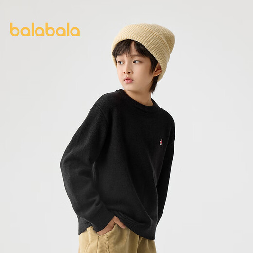 Balabala [officiel authentique] Vêtements pour enfants 2024 Nouveau pull d'enfants moyens grandes filles pour enfants bébé pulvérisation garçons polyvalents noirs 90001 175 cm