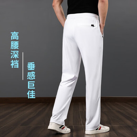 啄木鸟高端100%纯棉裤子男夏季薄款冰丝裤男士休闲裤宽松直筒运动男裤 深灰色 L 【推荐127-140斤穿】