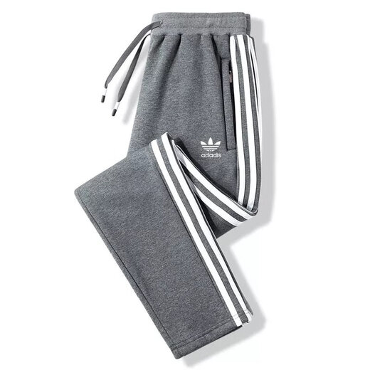 Casual clover sweatpants men's autumn and winter velvet trousers pure cotton with leg loose large size knitted straight sweatpants 035 blue drawstring 3XL recommended 140-160Jin Jin equals 0.5 kg