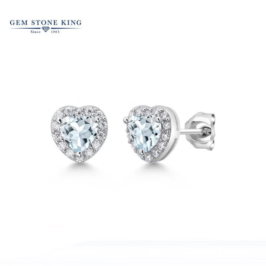 GEM STONE KING aquamarine earrings 925 silver full diamond moissanite earrings light luxury classic heart-shaped sparkling earrings Valentine's Day gift