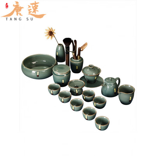 Tang Su complete set of ice-cracked porcelain split tea set set, ceramic complete set of Kung Fu tea set, tea ceremony cover bowl, teapot and cup set, light color large set, 1 piece