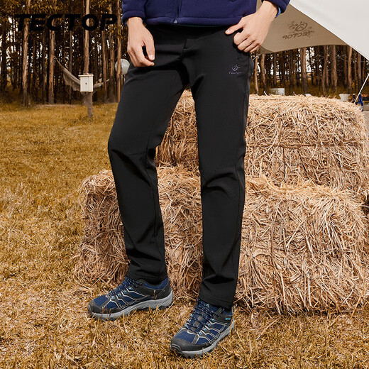 TECTOP men's velvet jacket warm windproof soft shell pants hiking pants men's black XL