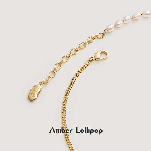 Amber Lollipop Baroque Pearl Necklace Women's Pendant Niche Clavicle Chain Anniversary Birthday Gift for Girlfriend and Wife Gold