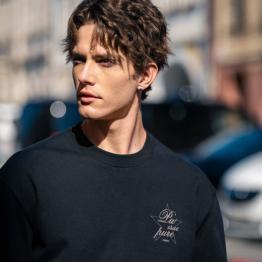 
Mr. Bu Bu’s thin base sweatshirt for men’s retro printed round neck pullover new long-sleeved top KT15686 Clearance Graphite Black XL (180)