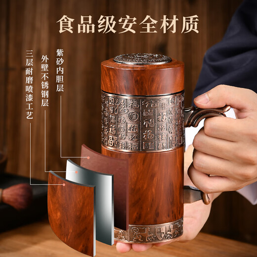 Hantang Yixing Purpur Ton Inner Bottom Isolation Cup Gesundheitsmännungen und Frauen Baifu High-End-Tee Tasse für Eltern und ältere Geschenke Customized Black Frosted Baifu Griff Tasse