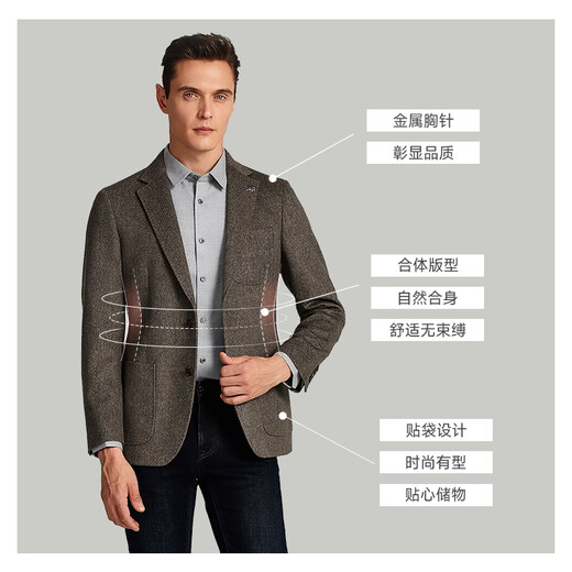 Sachi Satchi Herren Wollanzug 2023 Herbst Neu gestreiftes leichter Business Wollanzug Jacke Hellbraun 50 B