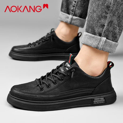 Aokang men's shoes 2025 new winter fashionable casual business leather shoes men's comfortable British style thick sole plate black 41