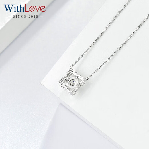 WithLove white 18K gold main diamond 30 points lotus pendant group set diamond necklace GIA real diamond gift for girlfriend, main diamond 30 points/G color/SI1 secondary diamond 15 points white 18K gold/spot