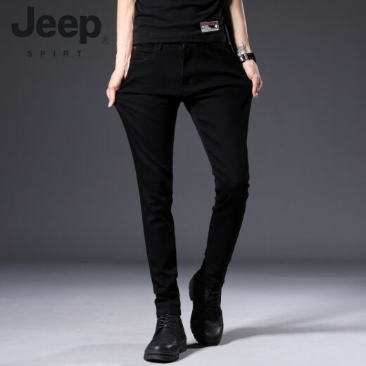 JEEP SPIRIT春秋纯黑色牛仔裤男士修身小脚弹力休闲长裤百搭显瘦薄款SPIRIT 黑灰色1048 【弹力高品质】 29 码=【腰围2尺2】