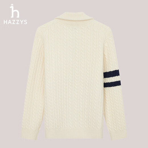 哈吉斯（HAZZYS）男装 冬款绞花毛衣纯色简约拉链羊毛开衫男ABYZD0BDD37 乳白色IV L (175/96A 48)